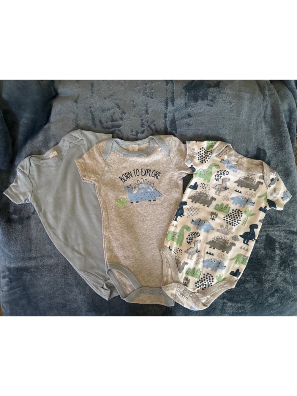 Baby Kiss 3-Pack Baby Bodysuits 3-6M Dinosaur Print 100% Cotton Short Sleeve